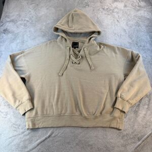 Lily & Lottie Hoodie Womens M Beige Lace Up Pullover Fleece Casual